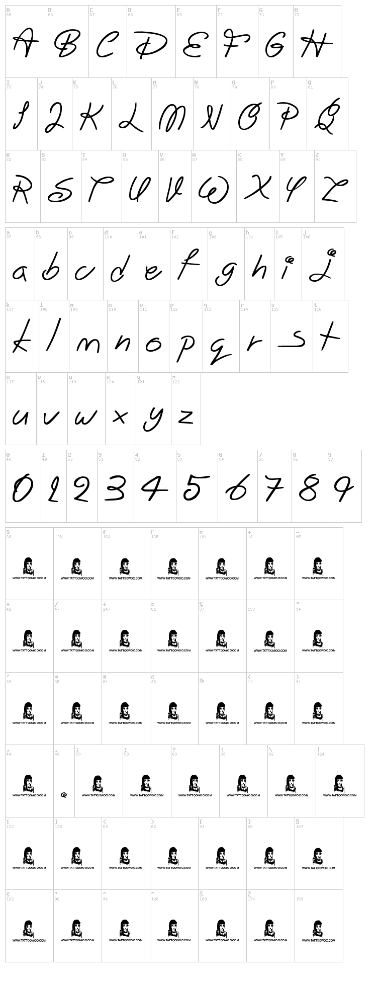 Big Winks font map